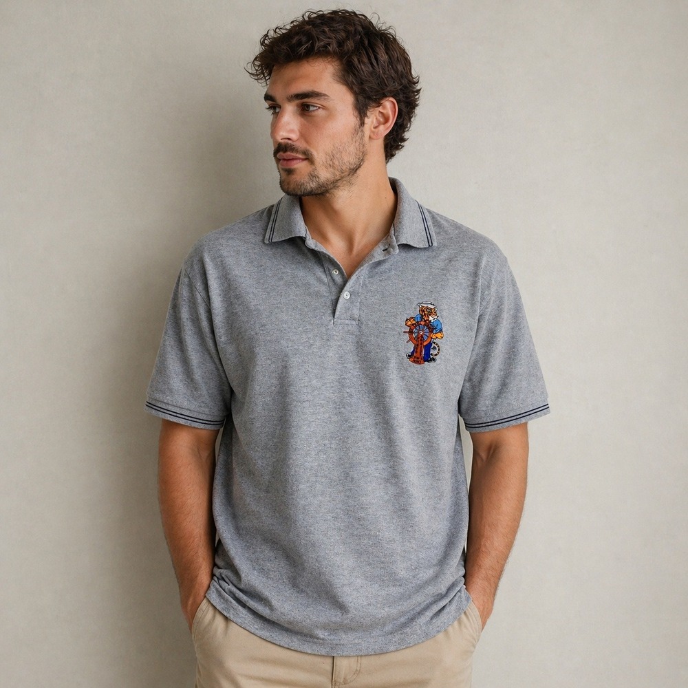 VTG Y2K‎ Polo Shirt Mens XL Navy Ship Tiger Cruise Nautical Military Embroidered